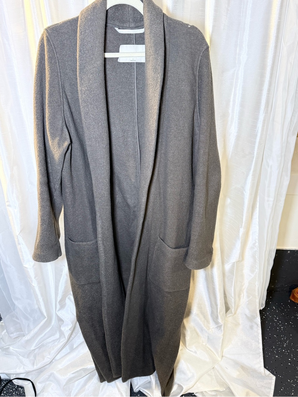 Babaton Gray Long Open-Front Shawl Collar Coatigan
